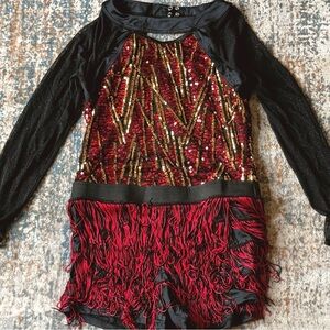 Weissman Jazz Dance Costume Red Black Sequin Fringe Adult XL Competition Costume